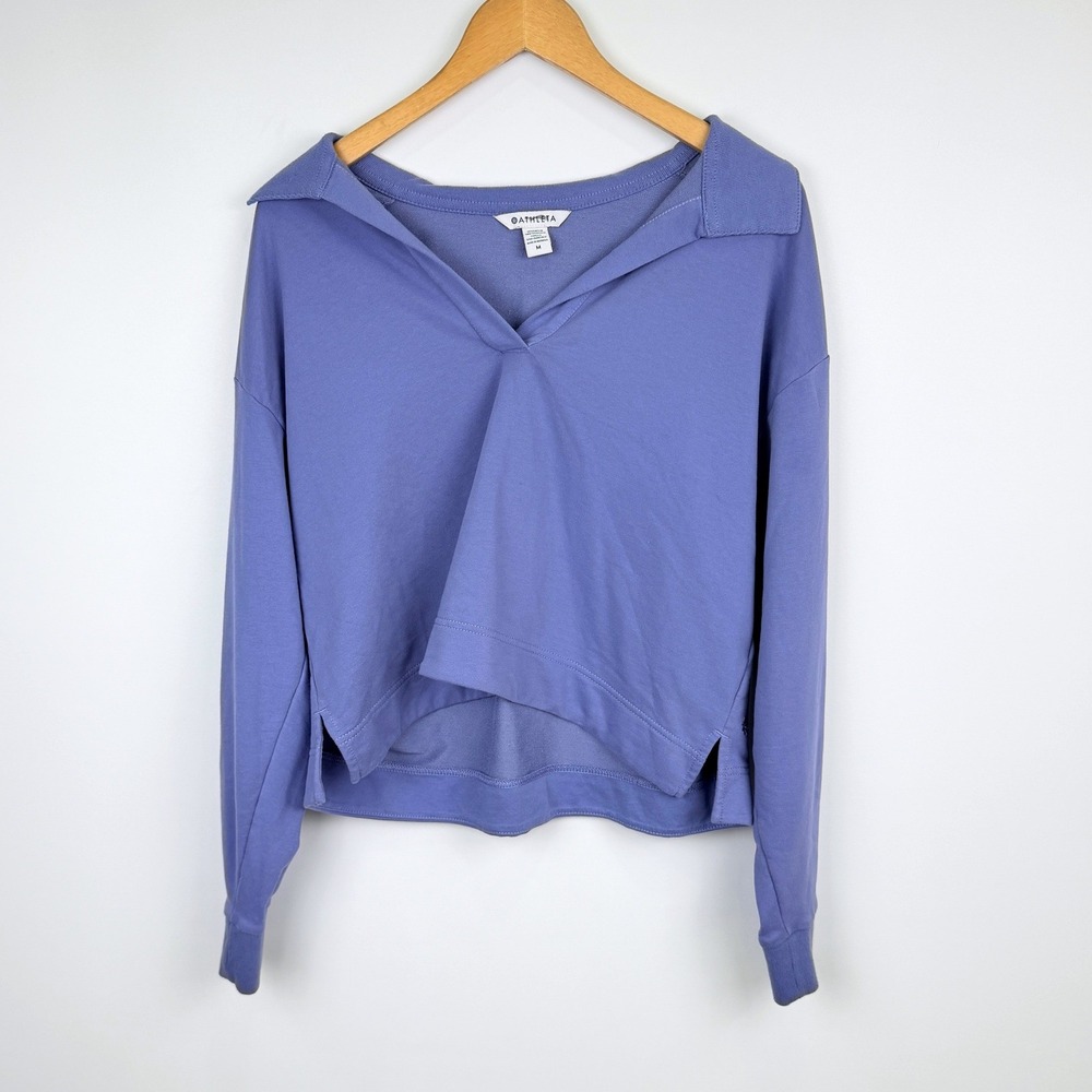 Athleta Sweatshirt Womens M Purple V-Neck Collared Long Sleeve Side Vent Top